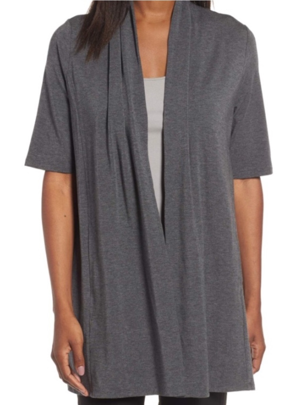 Eileen Fisher grey Tencel Soft Stretch Short Sleeve Drape Cardigan Size XS
